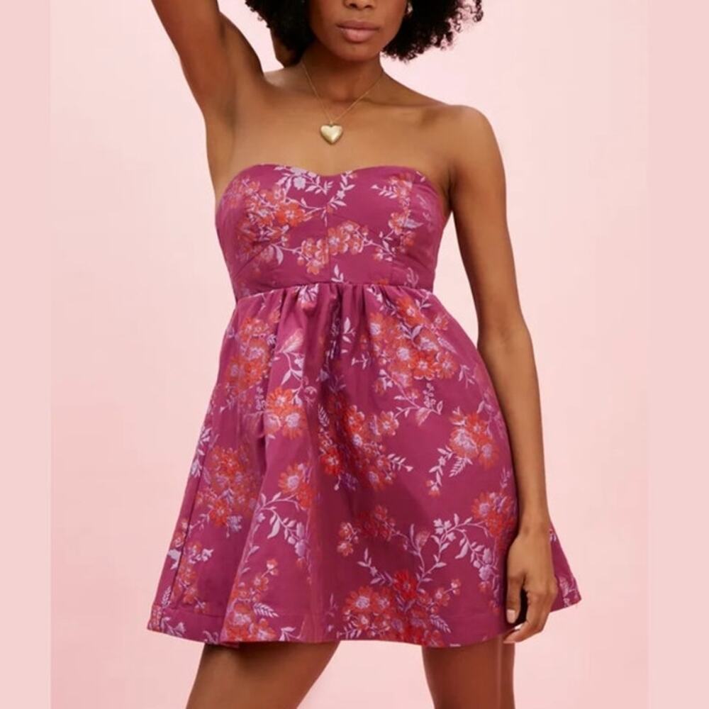 Free People(XL)NWTstrapless sweetheart neck elastic waist embroidered mini dress